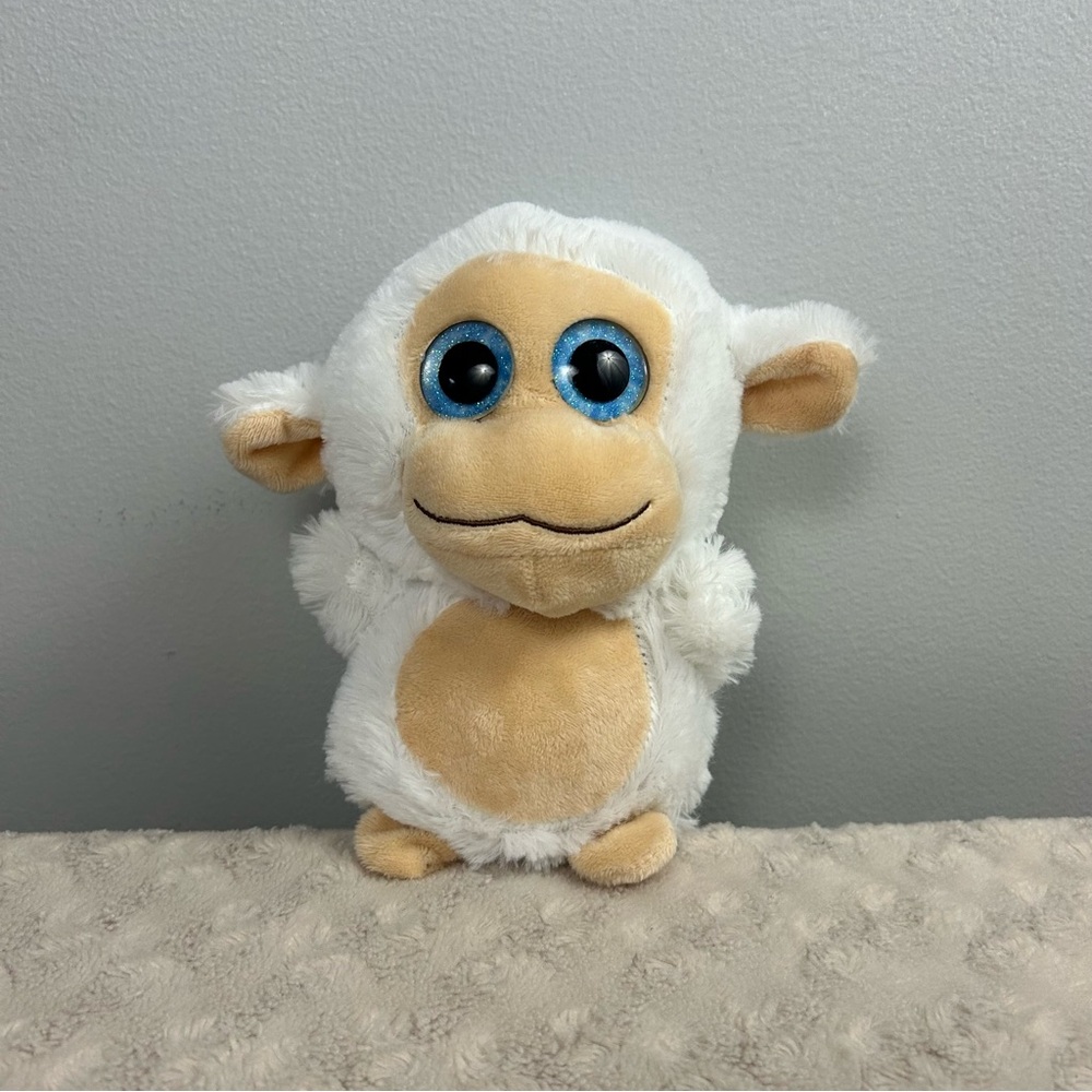 Nanco White Tan Sheep Lamb Plush Stuffed Animal Toy Big Blue Eyes Plump 7"